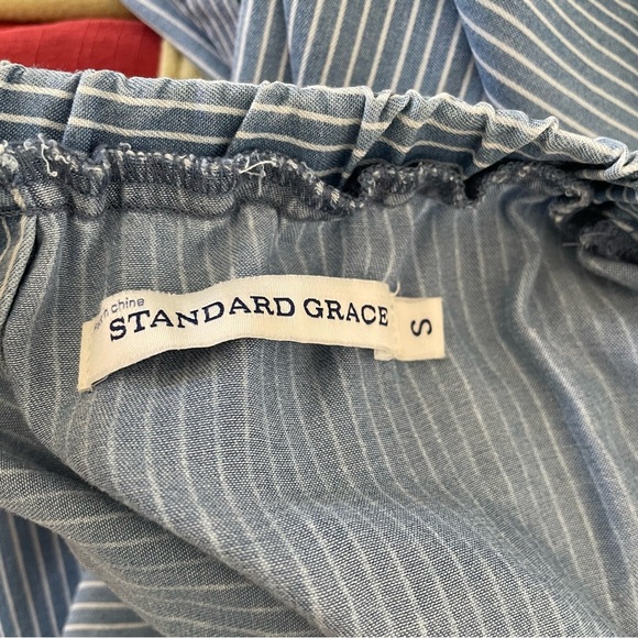 ANTHRO Standard Grace Striped Blue White High Low Fringe Dress Loose Relaxed - Picture 8 of 8